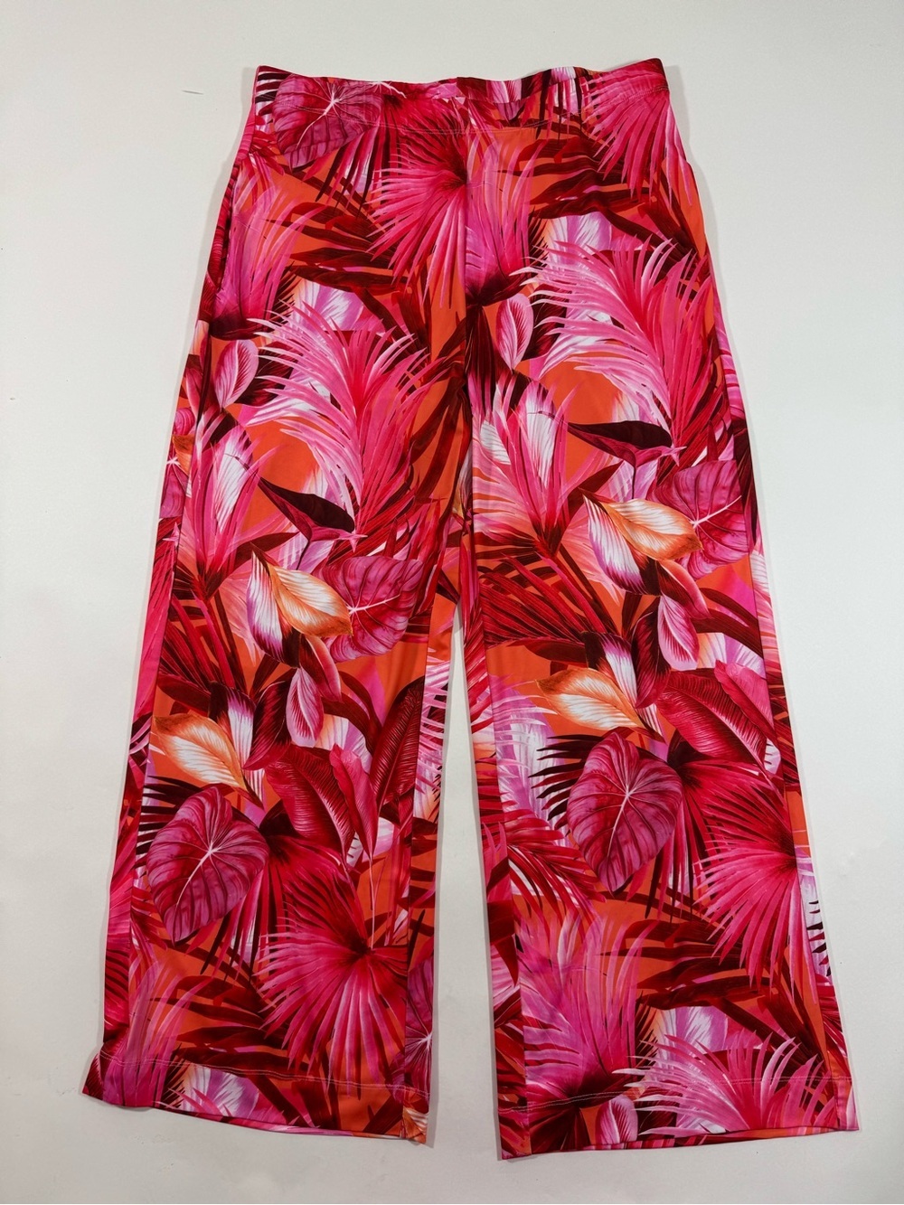 Boston Proper Pocket Palazzo Pants Red Pink Palm Print